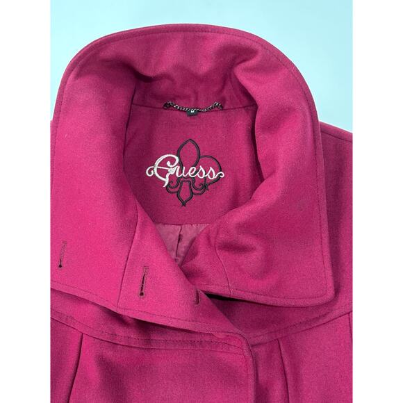 Y2K GUESS Mulberry Wool Coat Womens Preppy Peacoat Dark Fushia Jacket MED 2000s - Picture 9 of 12